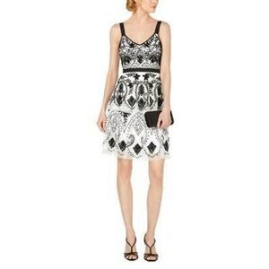 Adrianna Papell | Tier Beaded Dress, Ivory/Black, Size 14 NWT